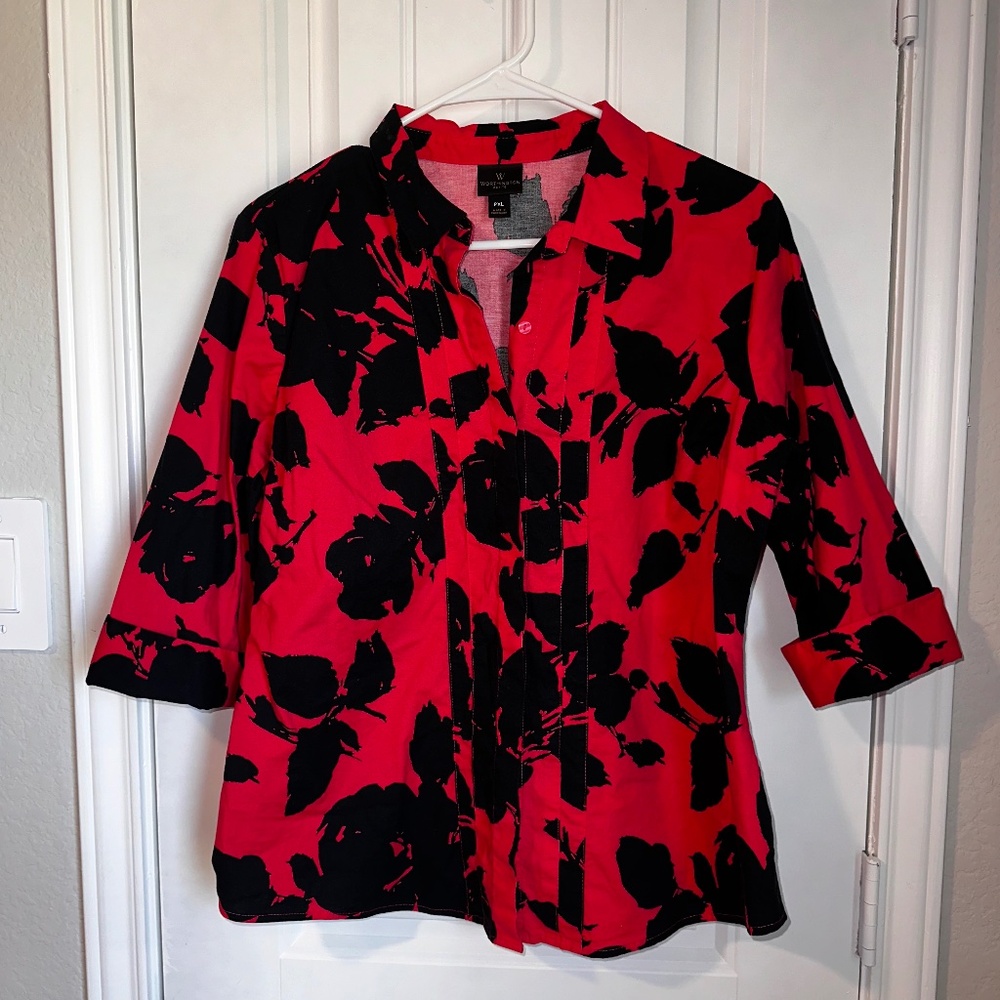 Dark Pink & black button up blouse
